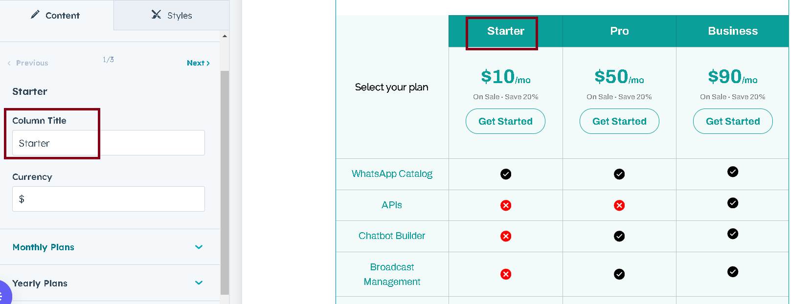 AW Pricing Table Module for HubSpot | Documentation