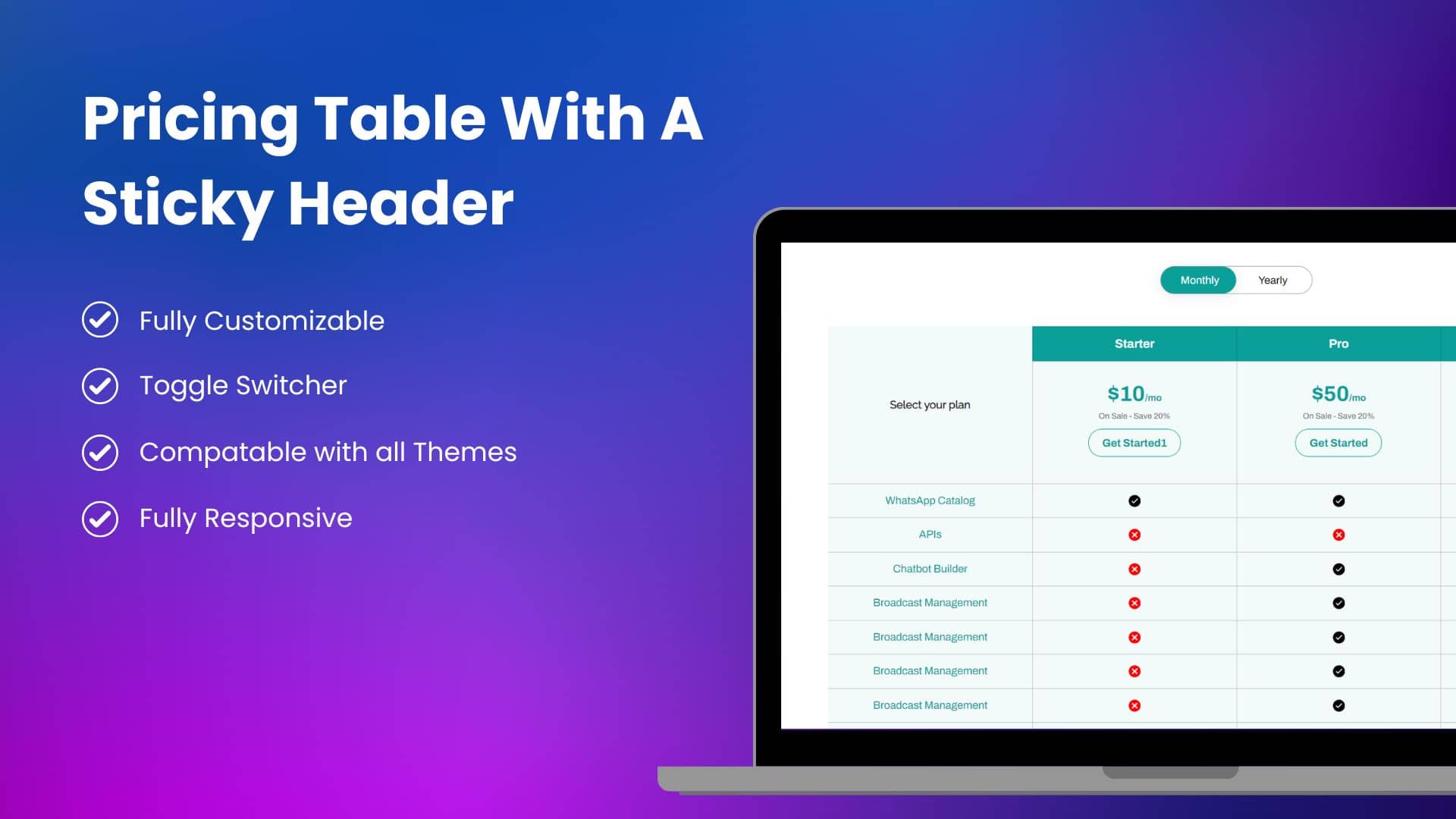 Pricing Table With A Sticky Header