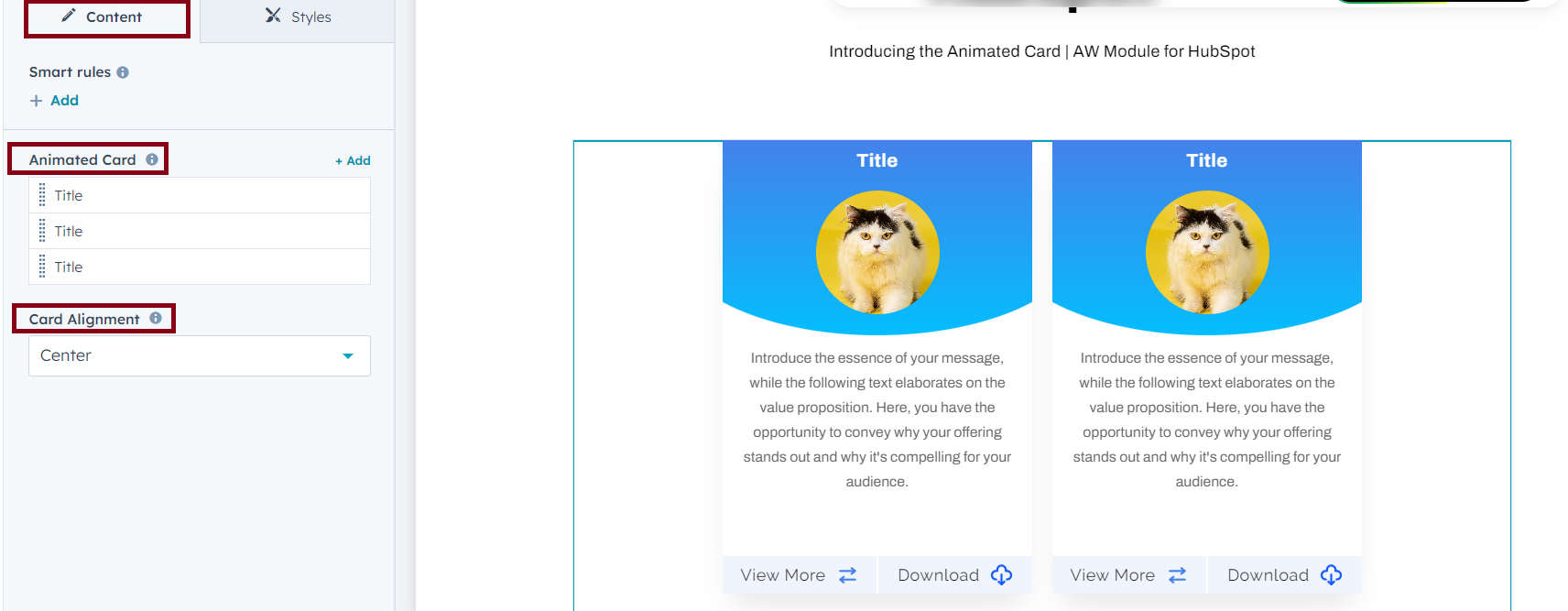 AW Animated Card for HubSpot | Documentation
