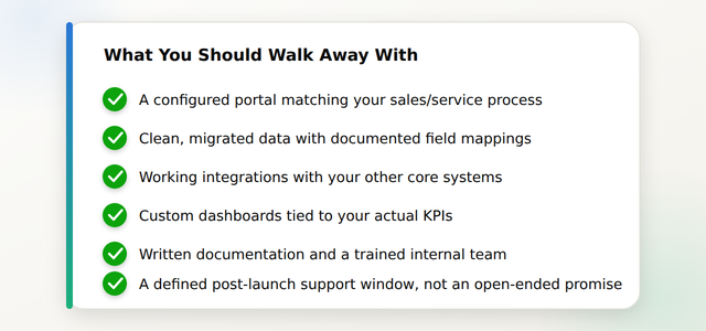 Checklist card showing typical deliverables handed over at the end of a HubSpot consulting engagement