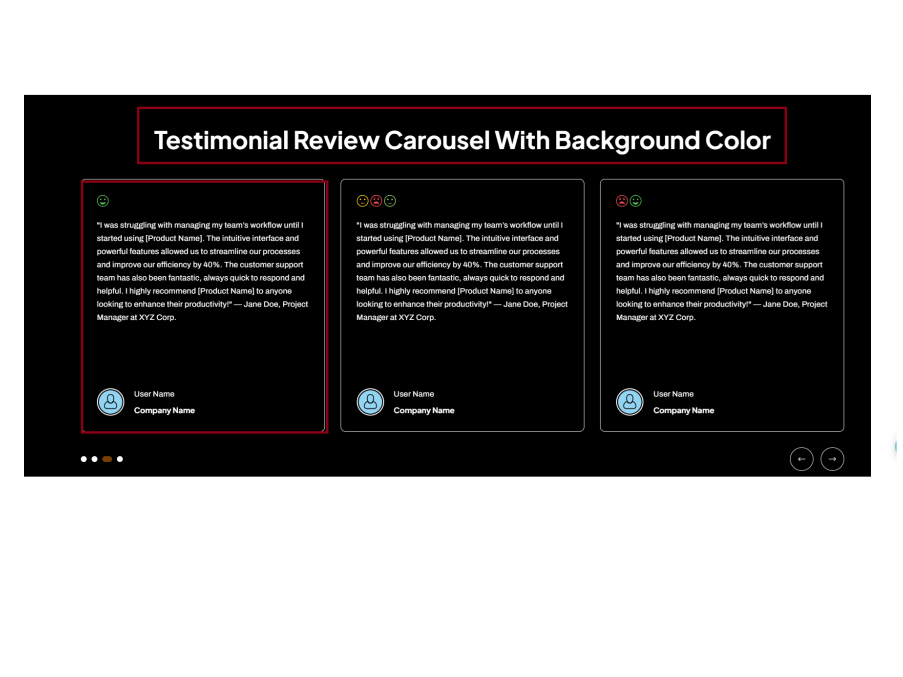 Testimonial Review carousel With Background Color