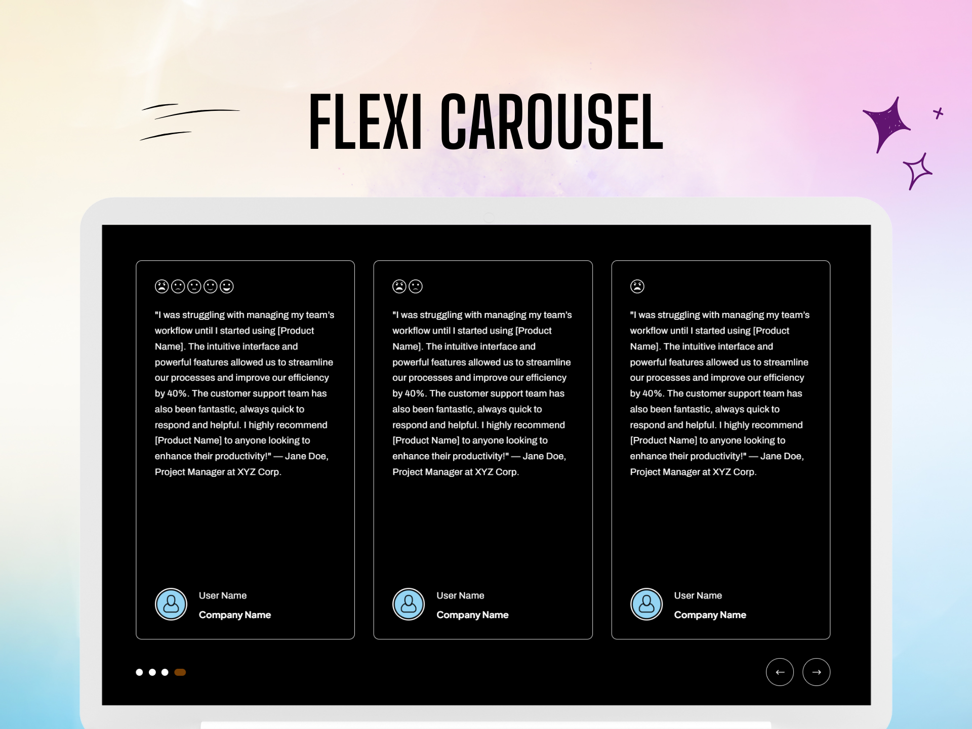 The Flexi Carousel is a flexible, customizable component designed for dynamic content display.