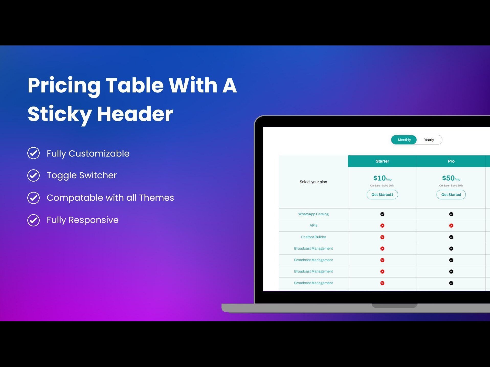 AW Pricing Table with Sticky Header
