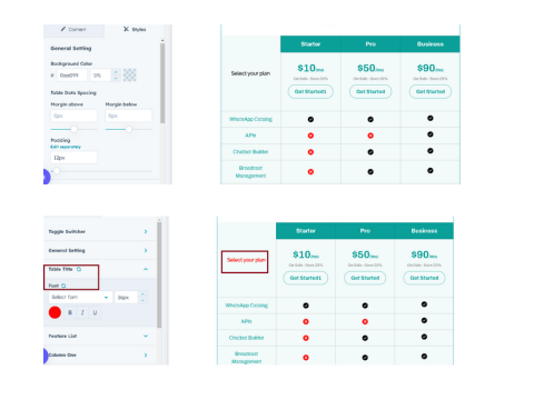 General & Table title Style